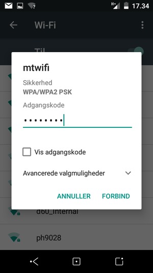 Indtast Wi-Fi adgangskoden og vælg FORBIND
