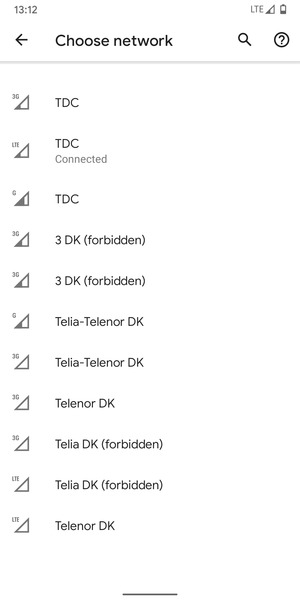 Select a network operator from the list