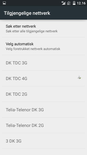 Velg en nettverksoperatør fra listen