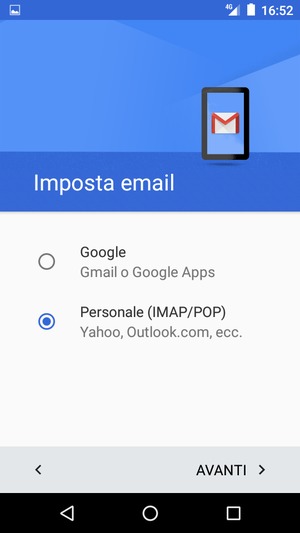 Seleziona Google e poi AVANTI