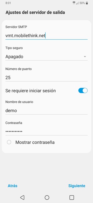 Introduzca la dirección de servidor saliente
