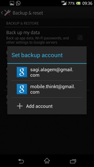 Select your backup account
