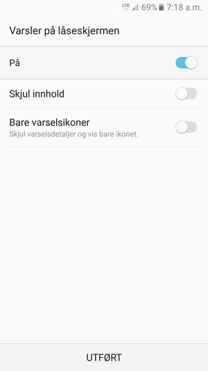 Velg ønsket alternativ og velg UTFØRT