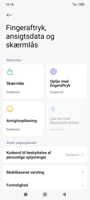 For at aktivere din skærmlås, vend tilbage til menuen Fingeraftryk, ansigtsdata og skærmlås og vælg Skærmlås