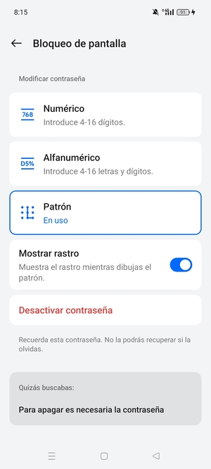 El teléfono ha sido asegurado con un bloqueo de pantalla