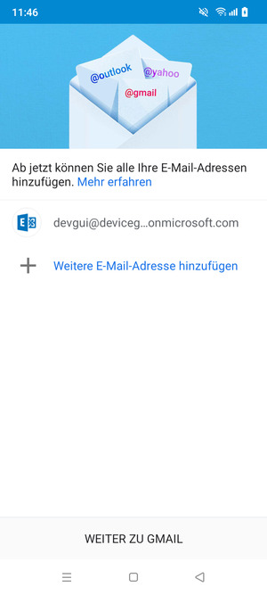 Wählen Sie WEITER ZU GMAIL