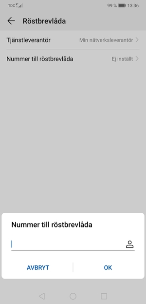 Ange Nummer till röstbrevlåda och välj OK