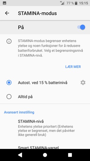 Slå på STAMINA-modus