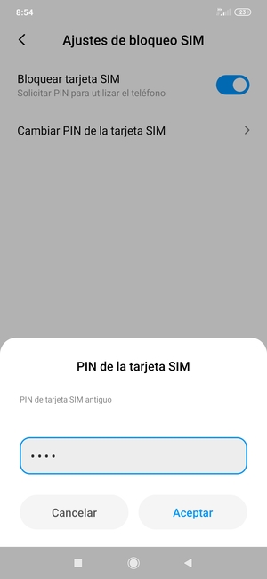 Introduzca su PIN de tarjeta SIM antiguo y seleccione Aceptar