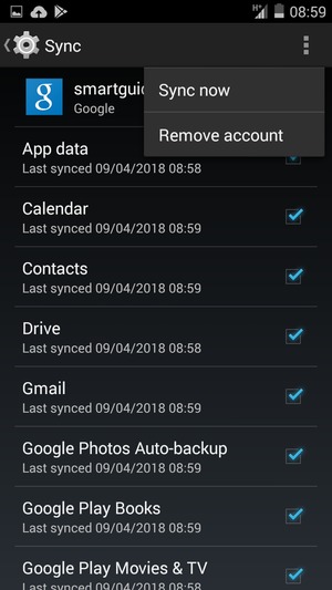 Select the Menu button and select Sync now