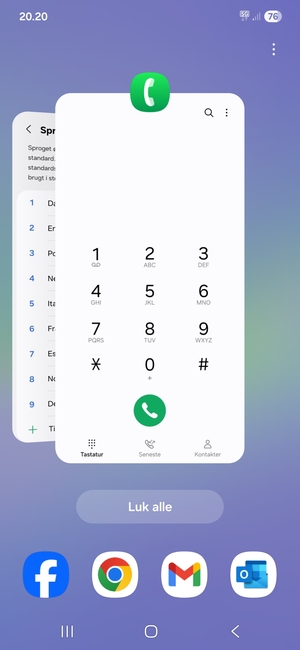 Vælg Luk alle for at lukke alle åbne apps