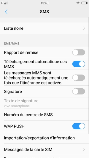 Sélectionnez Numéro du centre de SMS