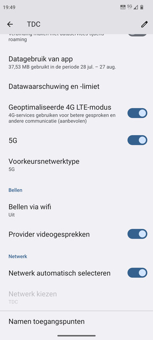 Scroll naar en selecteer Voorkeursnetwerktype
