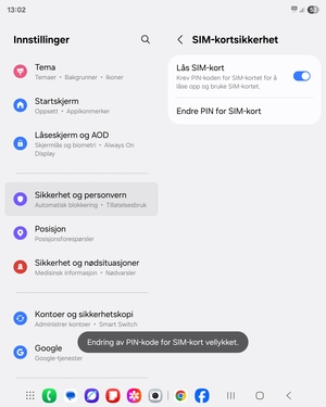 Din PIN-kode for SIM-kort er endret