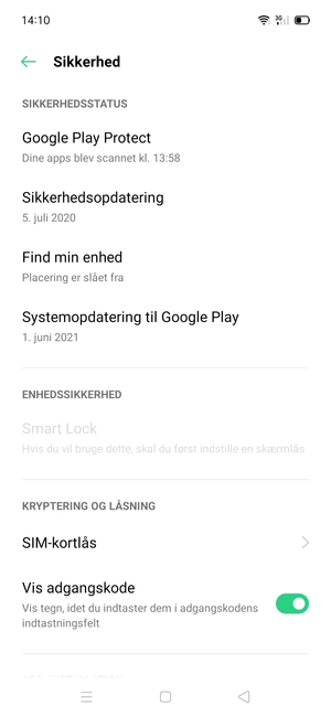 Scroll til og vælg SIM-kortlås