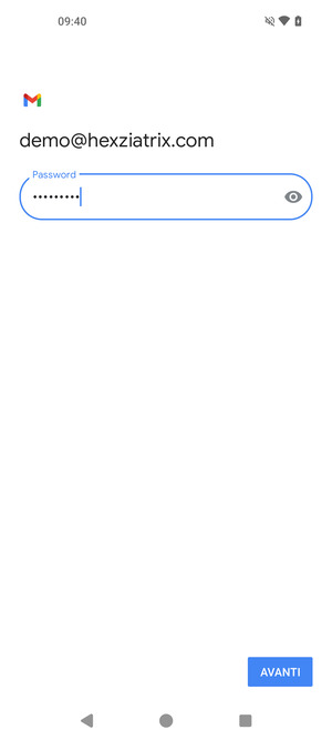 Inserisci la tua password e seleziona AVANTI