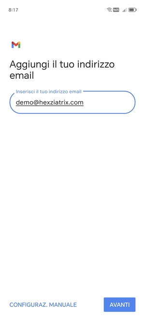 Inserisci il tuo indirizzo email e seleziona AVANTI