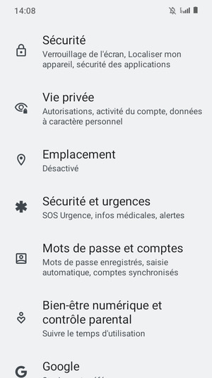 Faites défiler et sélectionnez Sécurité