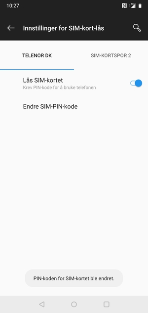 Din PIN-kode for SIM-kort er endret