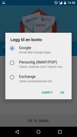 Velg Personal (IMAP/POP) og velg OK