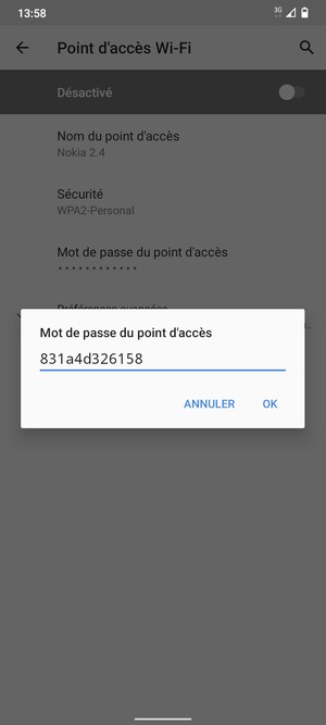 Saisissez un mot de passe de hotspot Wi-Fi d'au moins 8 caractères et sélectionnez OK