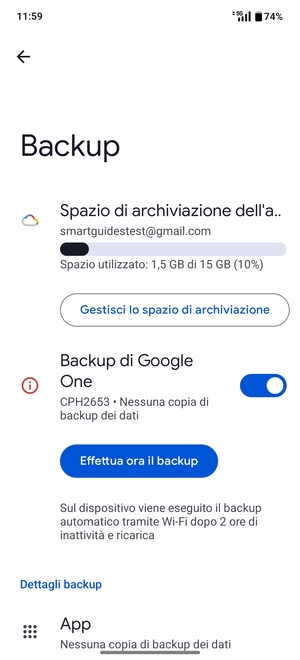 Seleziona Spazio di archivazione dell'account