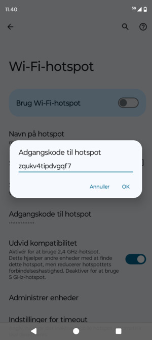 Indtast en Wi-Fi-hotspot adgangskode på minimum 8 tegn og vælg OK