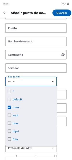 Marque la casilla de verificación mms