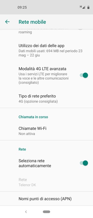 Seleziona Nomi punti di accesso (APN)