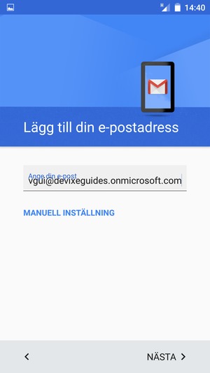 Ange din e-postadress och välj MANUELL INSTÄLLNING