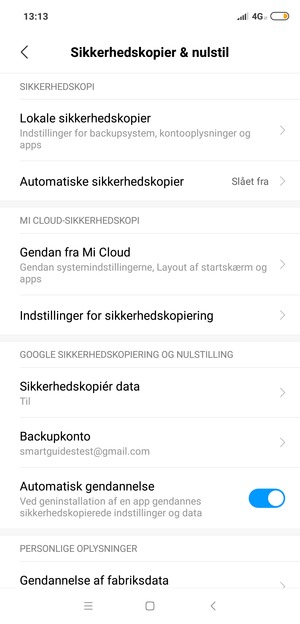 Vælg Backupkonto