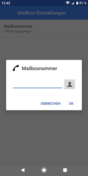 Geben Sie die Mailboxnummer ein und wählen Sie OK