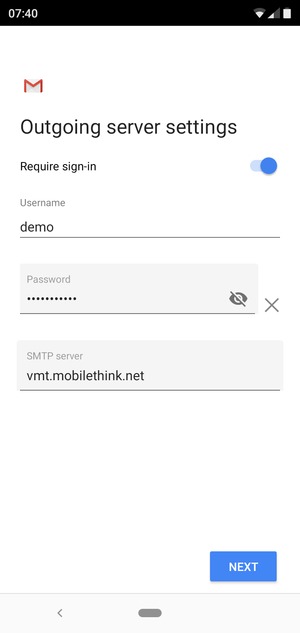 Enter  Outgoing server address