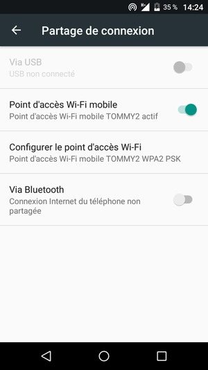 Votre téléphone est maintenant configuré pour être utilisé comme modem