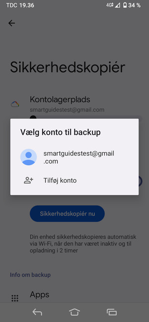 Vælg din sikkerhedskopi-konto