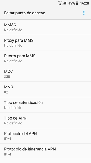 Desplácese hacia abajo y introduzca la información de Internet