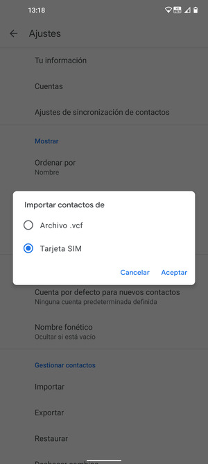 SeleccioneTarjeta SIM y seleccione Aceptar
