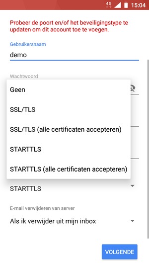 Selecteer Geen en VOLGENDE