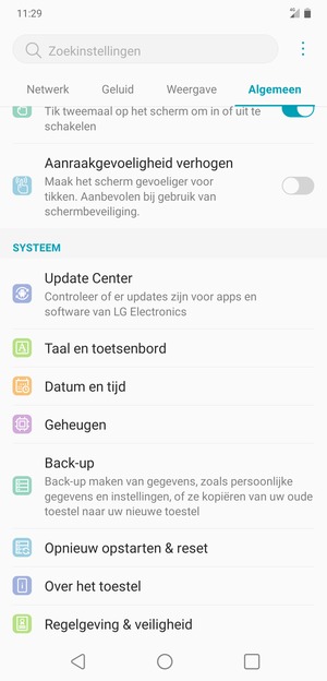 Scroll naar en selecteer Back-up