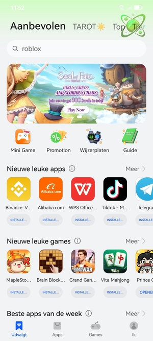 Selecteer de zoekbalk