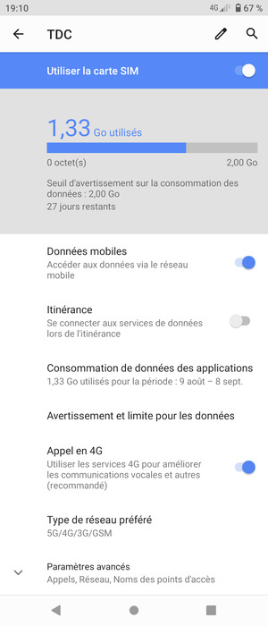 Sélectionnez Type de réseau préféré