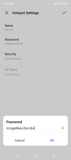 Enter a Wi-Fi hotspot password of at least 8 characters and select OK