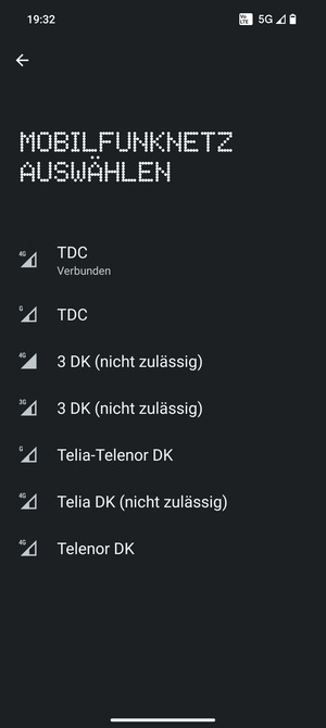 Wählen Sie einen Netzbetreiber von der Liste