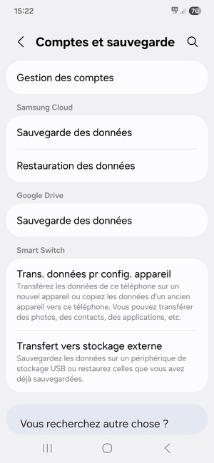 Faites défiler jusqu'à Google Drive et sélectionnez Sauvegarde des données