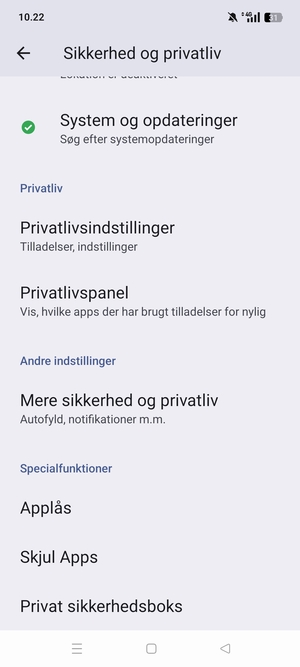 Scroll til og vælg Mere sikkerhed og privatliv