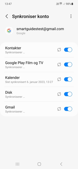 Din informasjon blir synkronisert