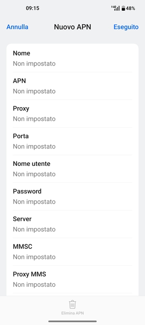 Inserisci le informazioni di Internet