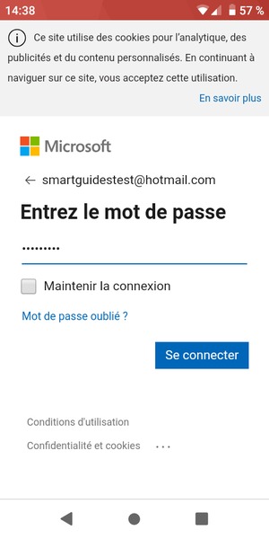 Saisissez votre mot de passe Hotmail et sélectionnez Se connecter