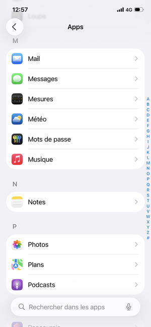 Faites défiler et sélectionnez Mail
