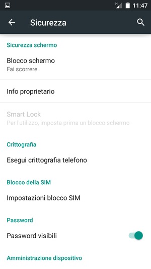Per attivare il blocco dello schermo, vai al menu Sicurezza e seleziona Blocco schermo
